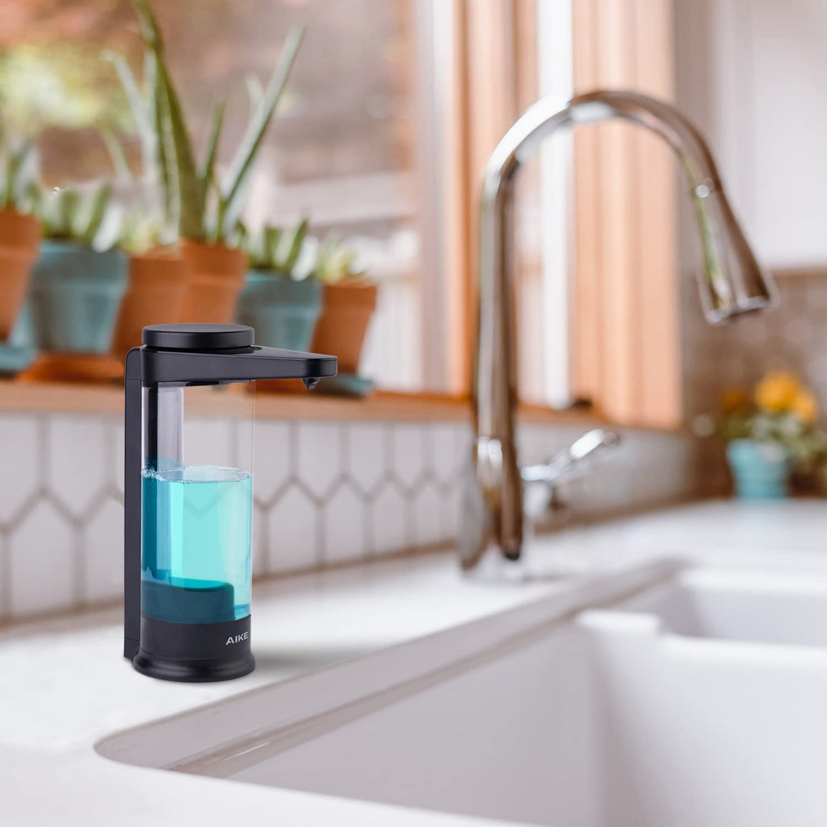 AIKE 17oz dispenser placed on countertop or mounted on wall to reduce clutter