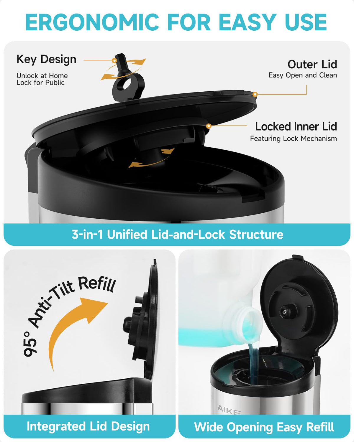 AIKE AK1205 battery compartment seal illustrating waterproof design