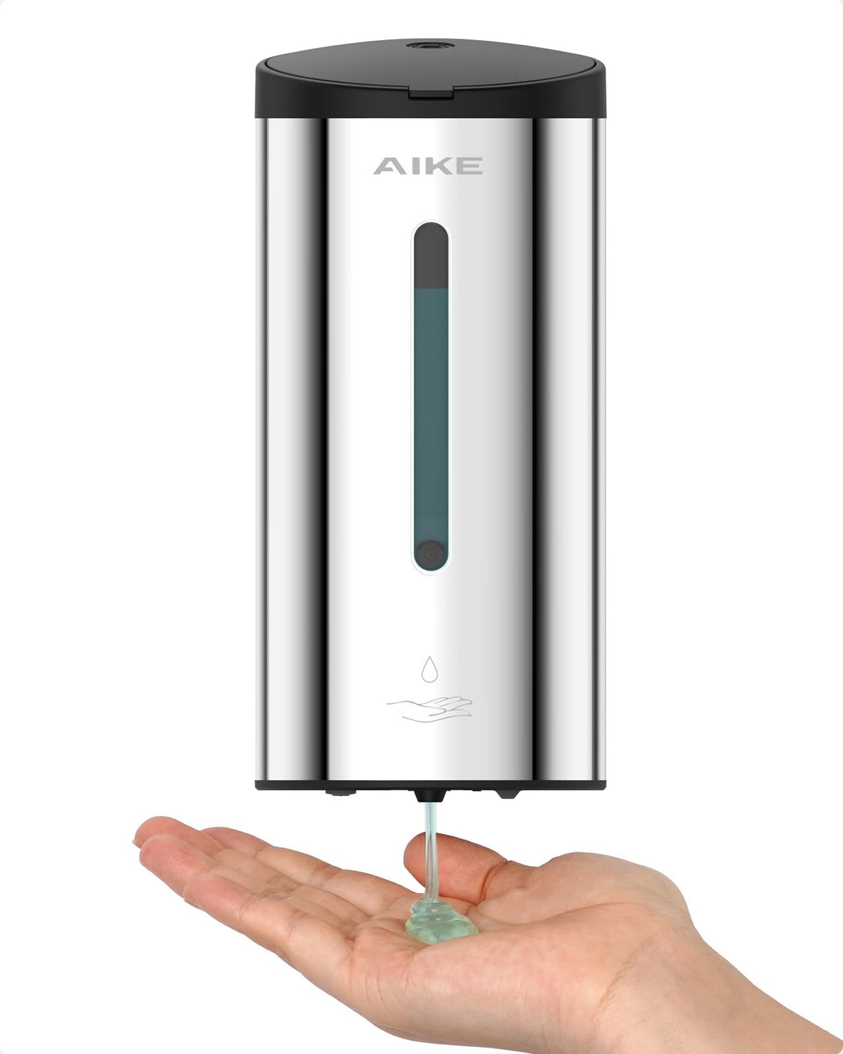 AIKE AK1205 polished wall-mounted dispenser front view in busy kitchen