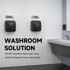 AIKE Elephant Power hand dryer side view highlighting compact installation in tight restrooms.
