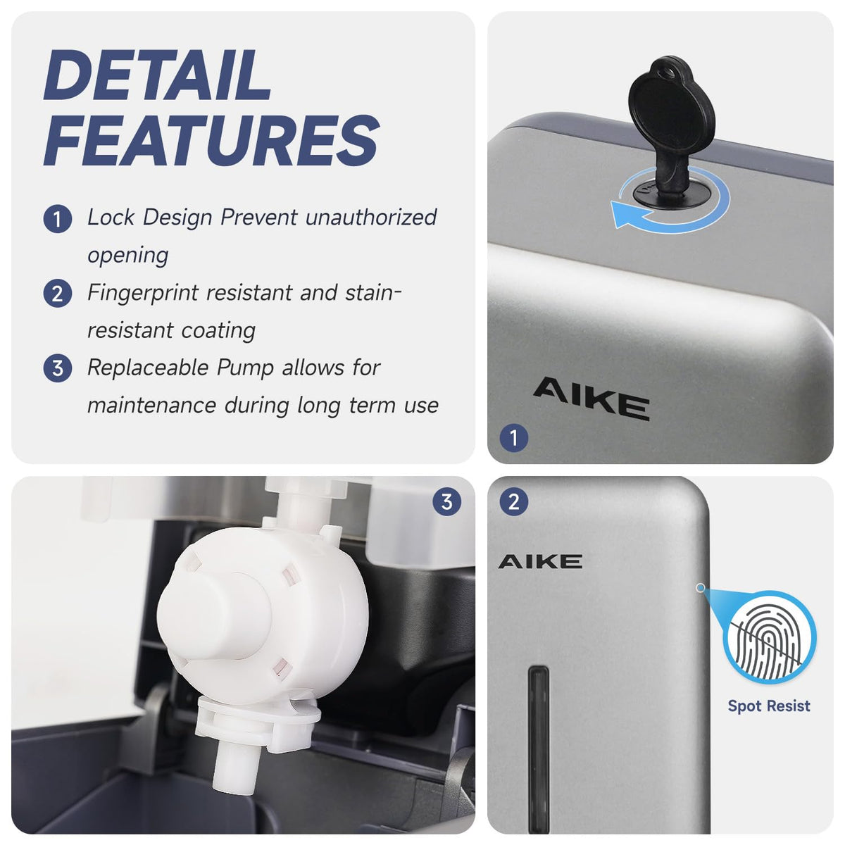 AIKE finishes in silver, black, and white suit modern commercial bathrooms