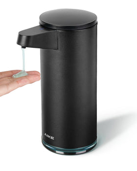 AIKE SensePro automatic soap dispenser front view with matte black finish for touch-free hygiene.