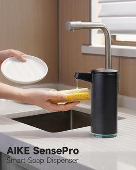 AIKE SensePro side view highlights slim profile for space-saving bathroom use.