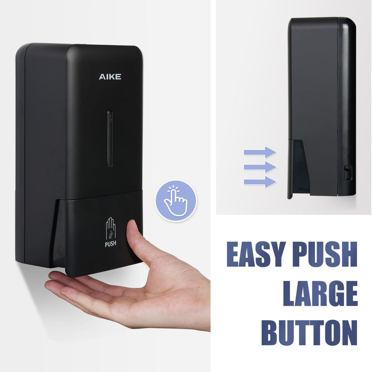 AIKE dispenser with oversized push panel for easy dispensing