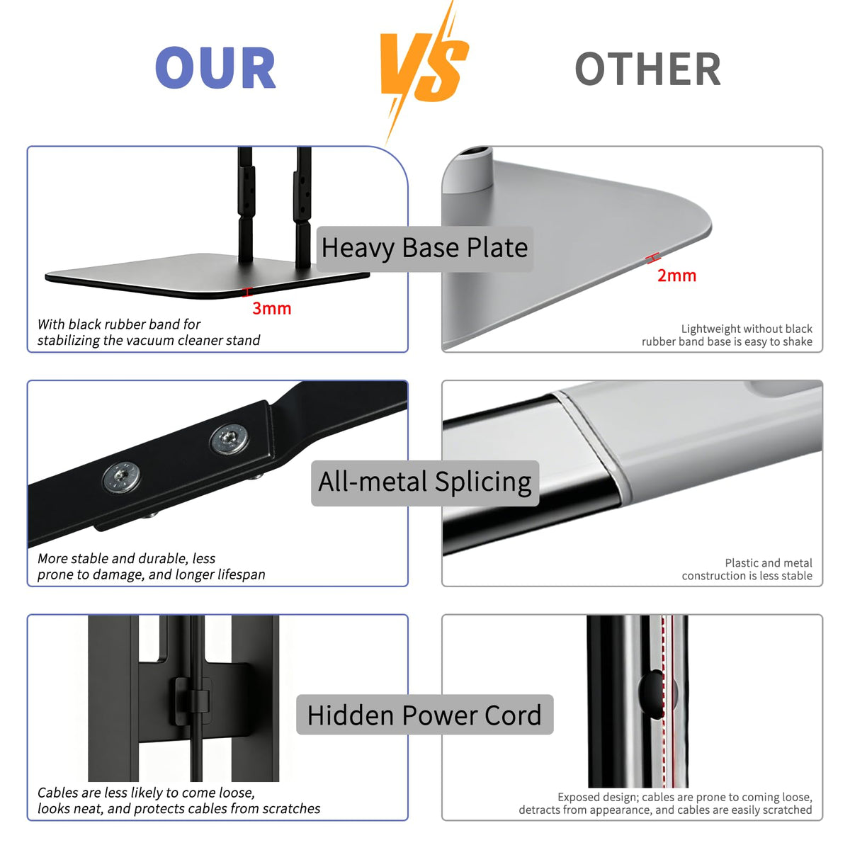 AIKOLZON vacuum stand multi-hook setup supports accessories and different vacuum models