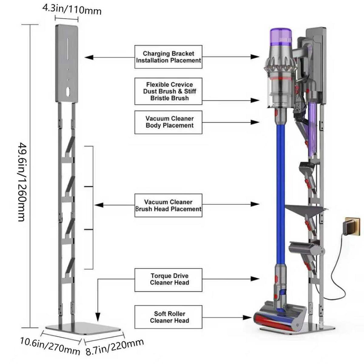 AIKOLZON vacuum stand top mounting bracket with sliding groove fits Dyson handheld models.