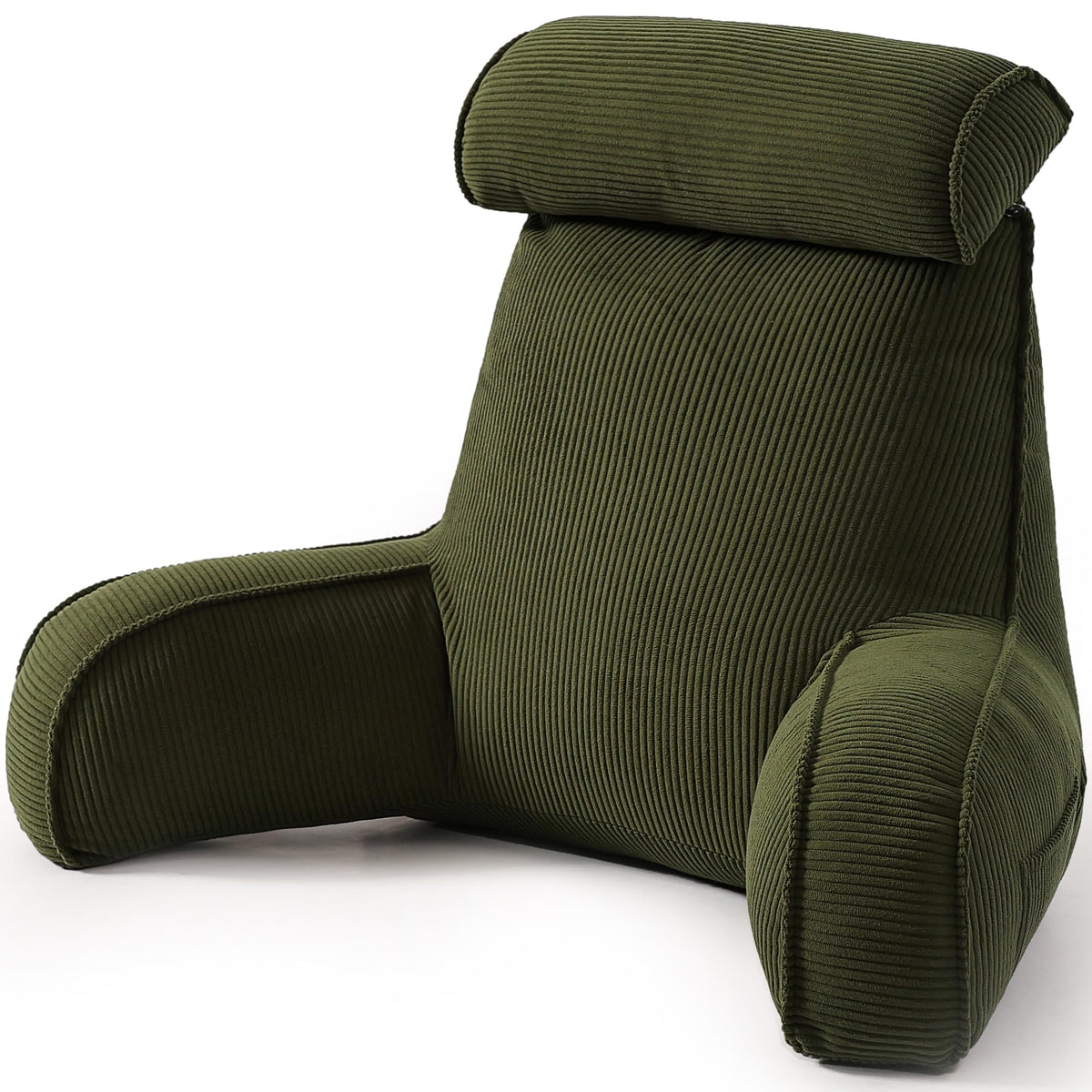 Ailuteie corduroy reading pillow backrest with arms offers stable bed-side support.