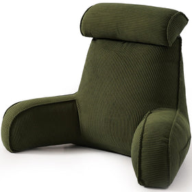 Ailuteie corduroy reading pillow backrest with arms offers stable bed-side support.