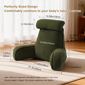 Ailuteie corduroy reading pillow with side pockets keeps remotes and phones within reach.