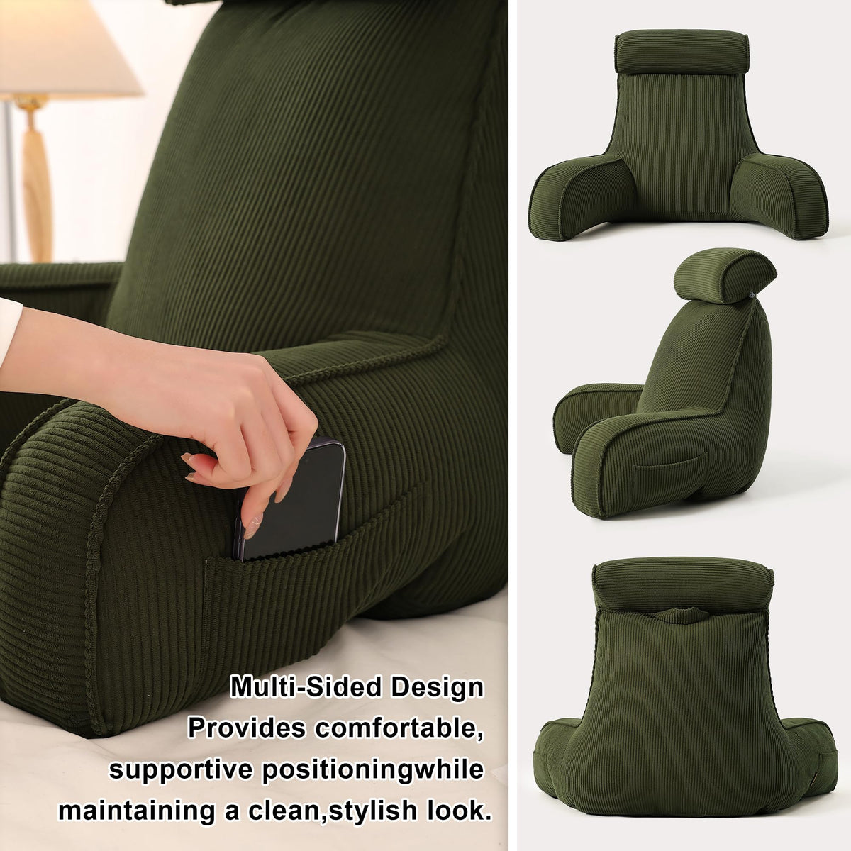 Ailuteie corduroy reading pillow with removable, washable cover for easy care.