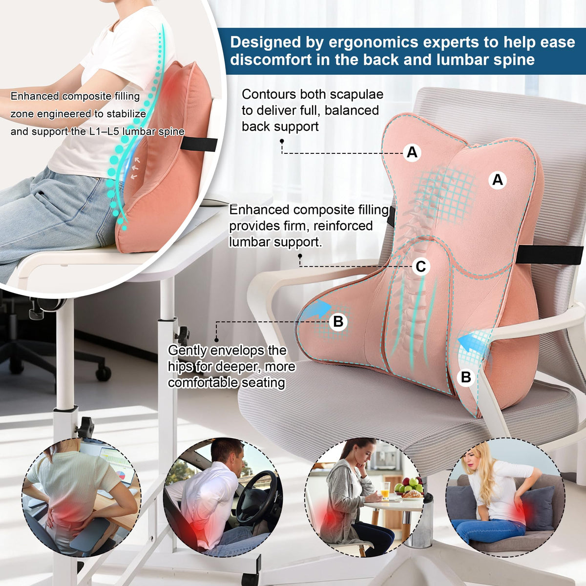 Ailuteie lumbar pillow on sofa providing stable lower back support