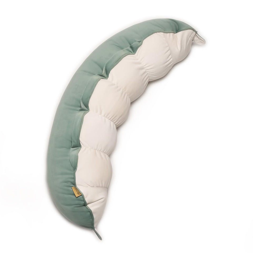 Ailuteie Peallow long-round pillow close-up with green-white cover for full-body comfort.