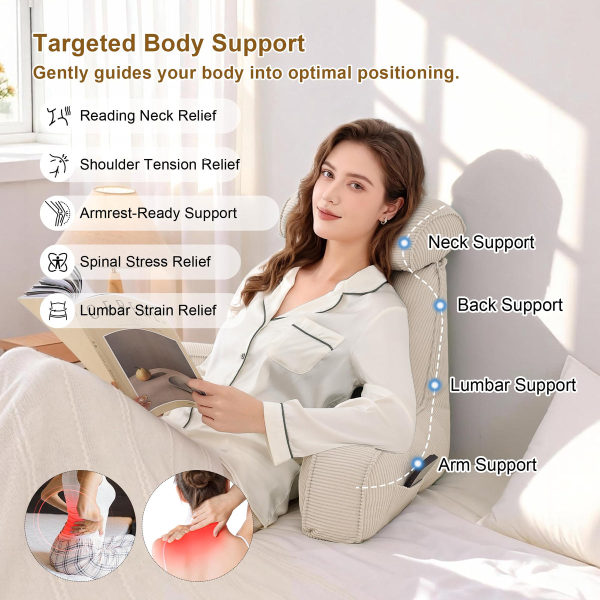 Ailuteie reading pillow with side pocket keeps remotes handy