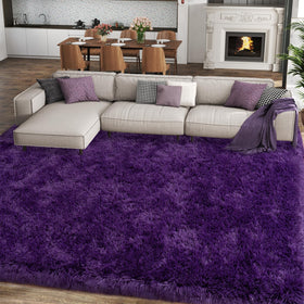 Ailyei 8x10 purple shag rug in a living room adds soft warmth