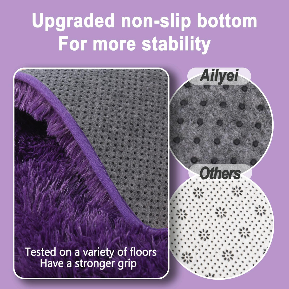 Ailyei nursery setup features purple shag rug for cozy play