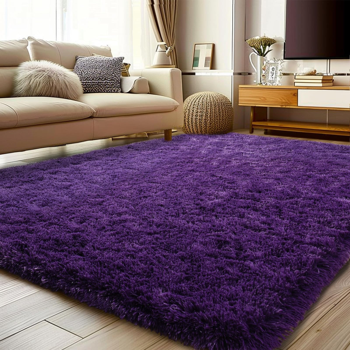 Ailyei Soft Shag Rug 4x6 purple outer view shows plush fibers