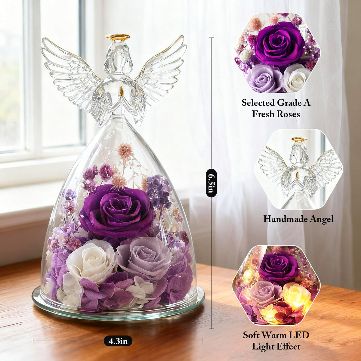 AIMEYE forever bloom rose in glass display—chic centerpiece for shelf or mantel.