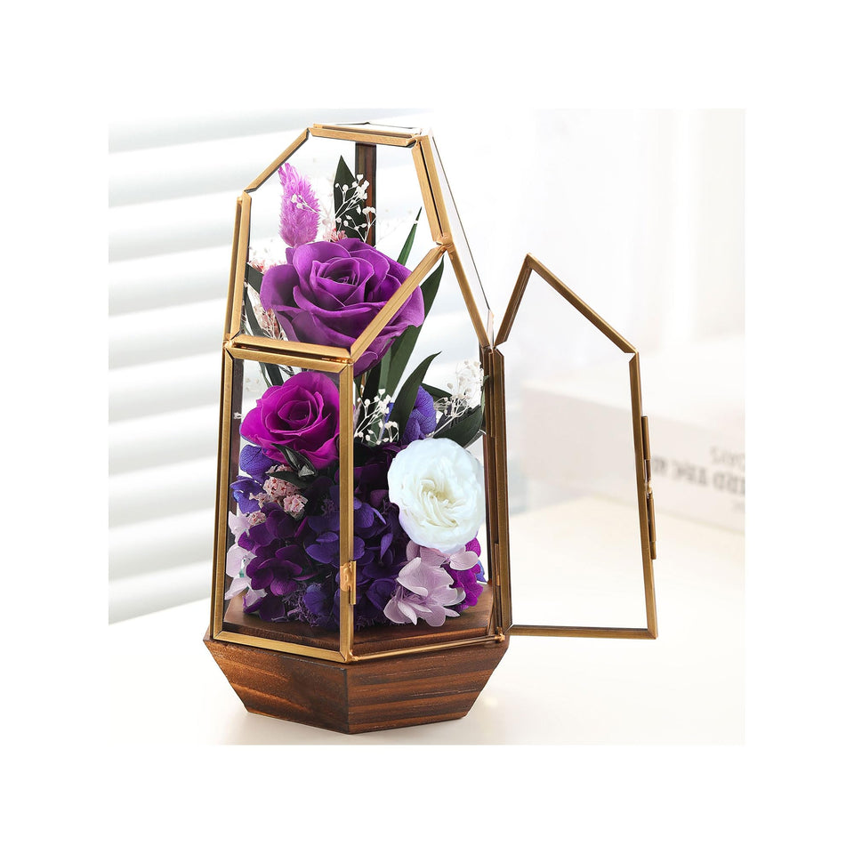 AIMEYE preserved rose in glass dome on wooden base, refined home decor centerpiece.