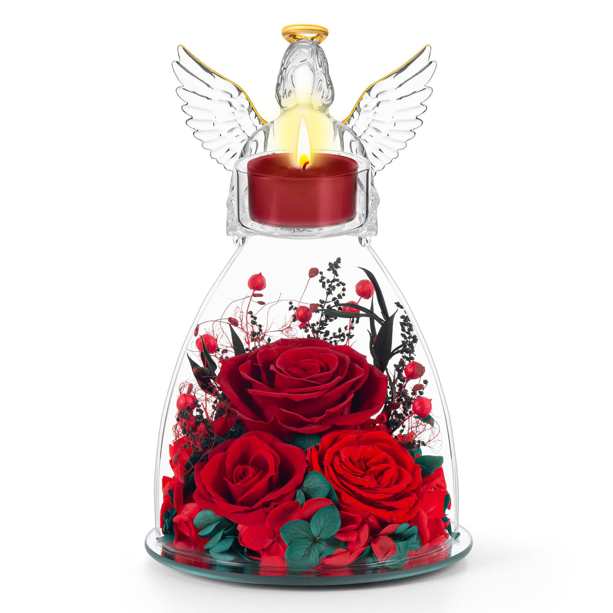 AIMEYE Mothers Day roses in a glass angel figurine brighten gift moments.