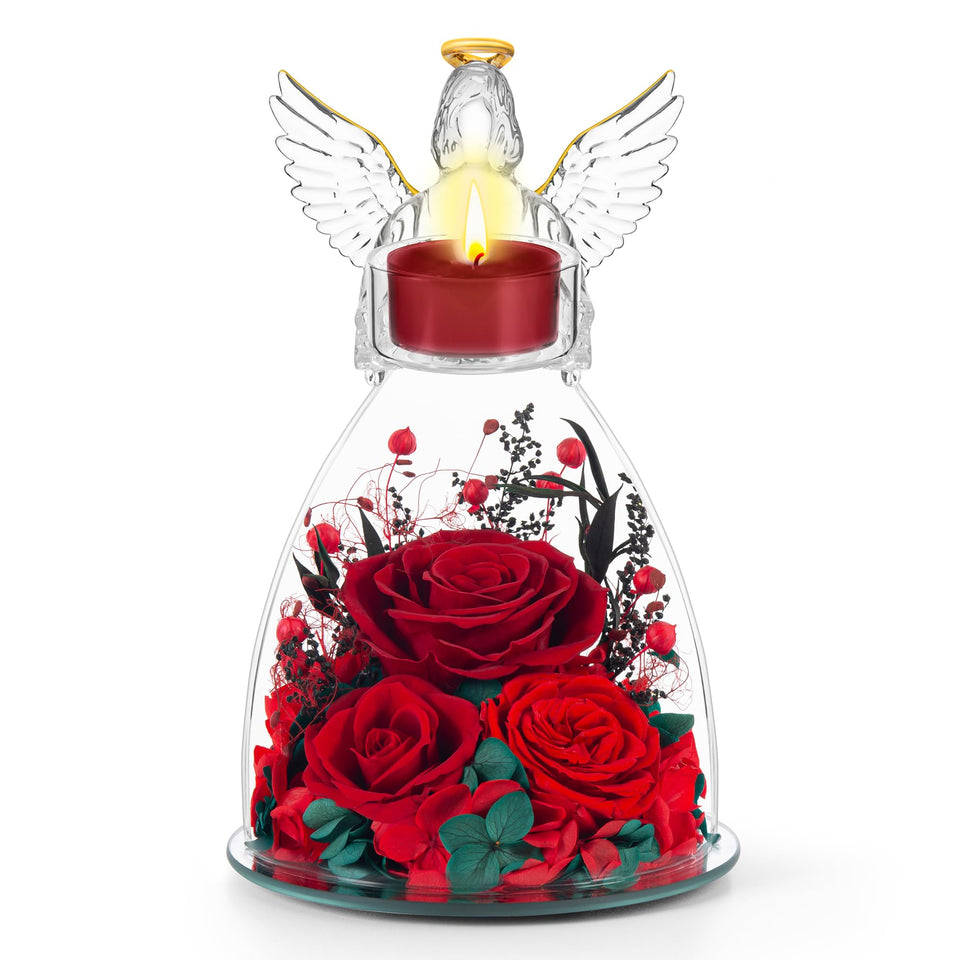 AIMEYE Mothers Day roses in a glass angel figurine brighten gift moments.