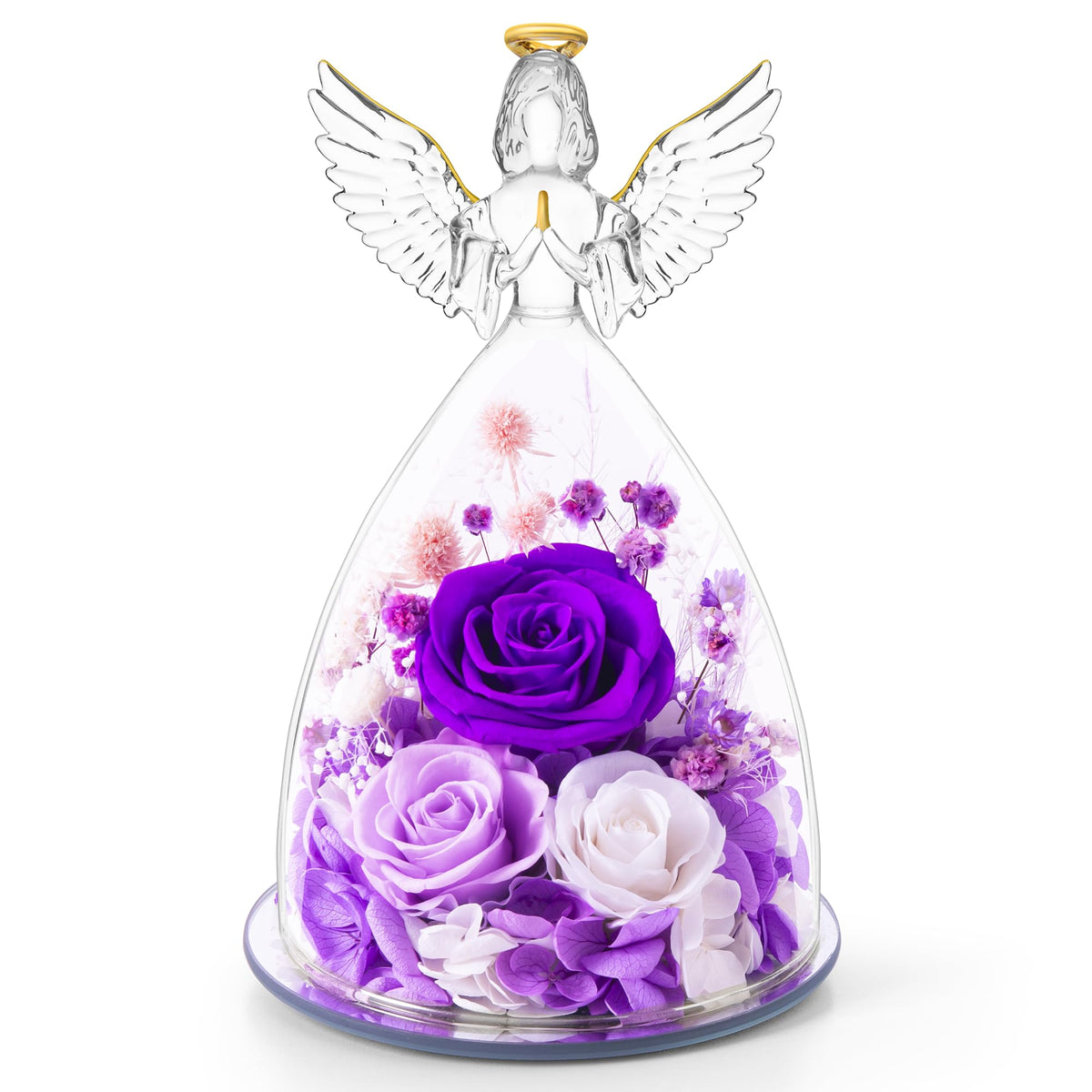 AIMEYE Mothers Day roses in glass angel figurine—everlasting bloom for elegant home decor.