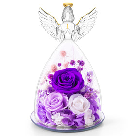 AIMEYE Mothers Day roses in glass angel figurine—everlasting bloom for elegant home decor.