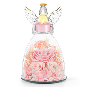 AIMEYE Mothers Day roses framed in a pink glass angel figurine for a durable keepsake.