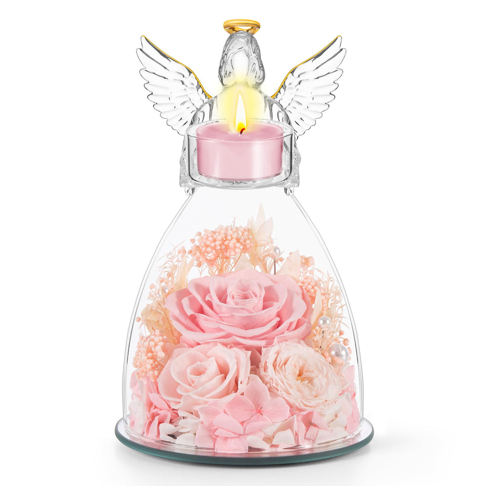 AIMEYE Mothers Day roses framed in a pink glass angel figurine for a durable keepsake.