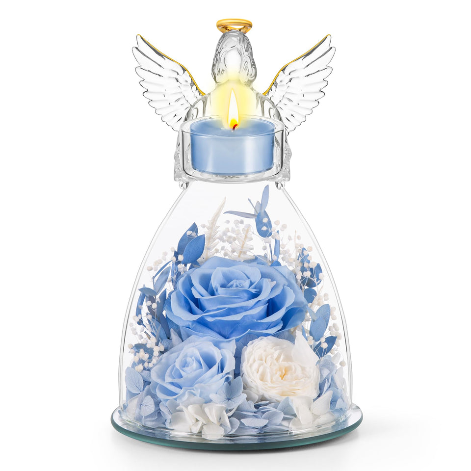 AIMEYE Mothers Day roses in a glass angel with tealight holder for a lasting keepsake