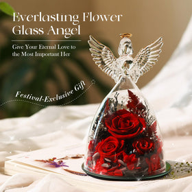 AIMEYE preserved rose in clear glass angel, durable decorative piece.