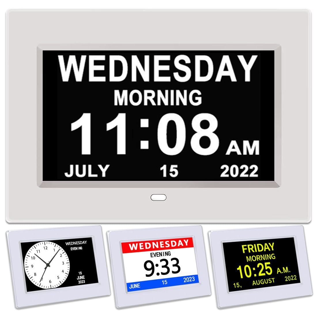 AINFTIME DST Clock with a 7-inch white display for easy reading
