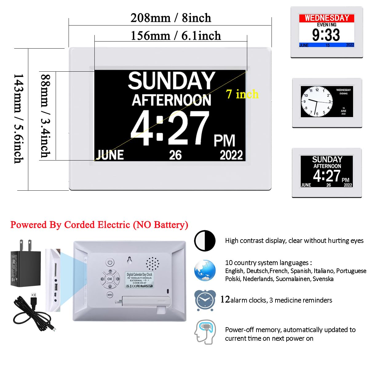 AINFTIME elderly clock face with large fonts for quick recognition