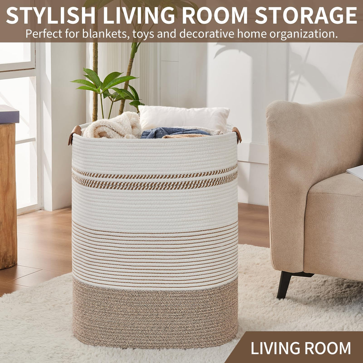 AINUOQI bedroom storage basket: easy to tuck away blankets and accessories.