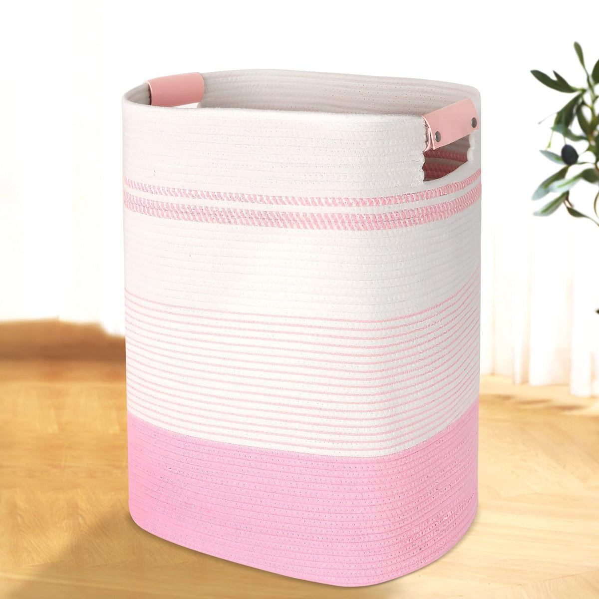 AINUOQI blanket basket pink and white with cotton weave for stylish storage