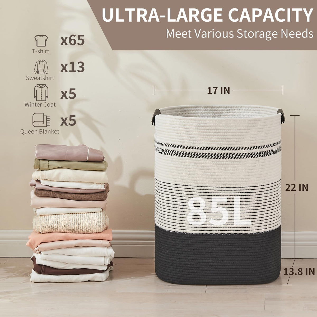 AINUOQI blanket basket cotton weave, soft texture for cozy blanket storage