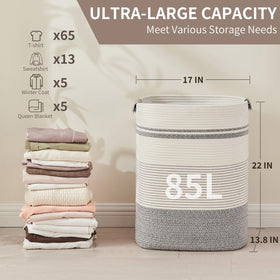 AINUOQI blanket basket in grey and white complements living room decor.