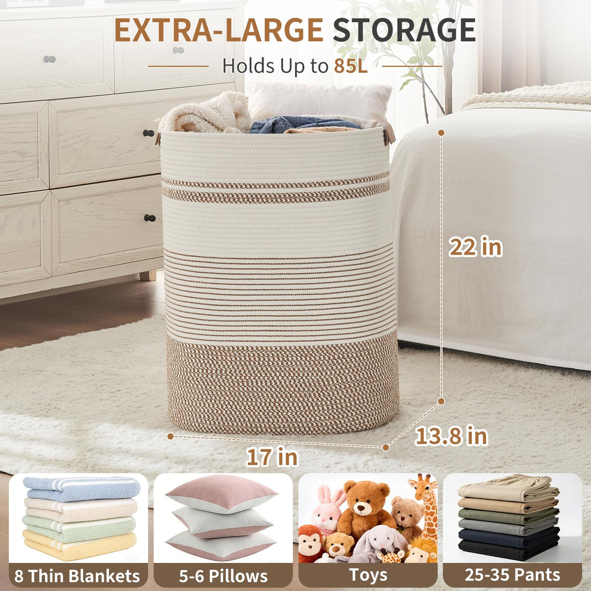 AINUOQI blanket basket in living room adds decorative storage and warmth