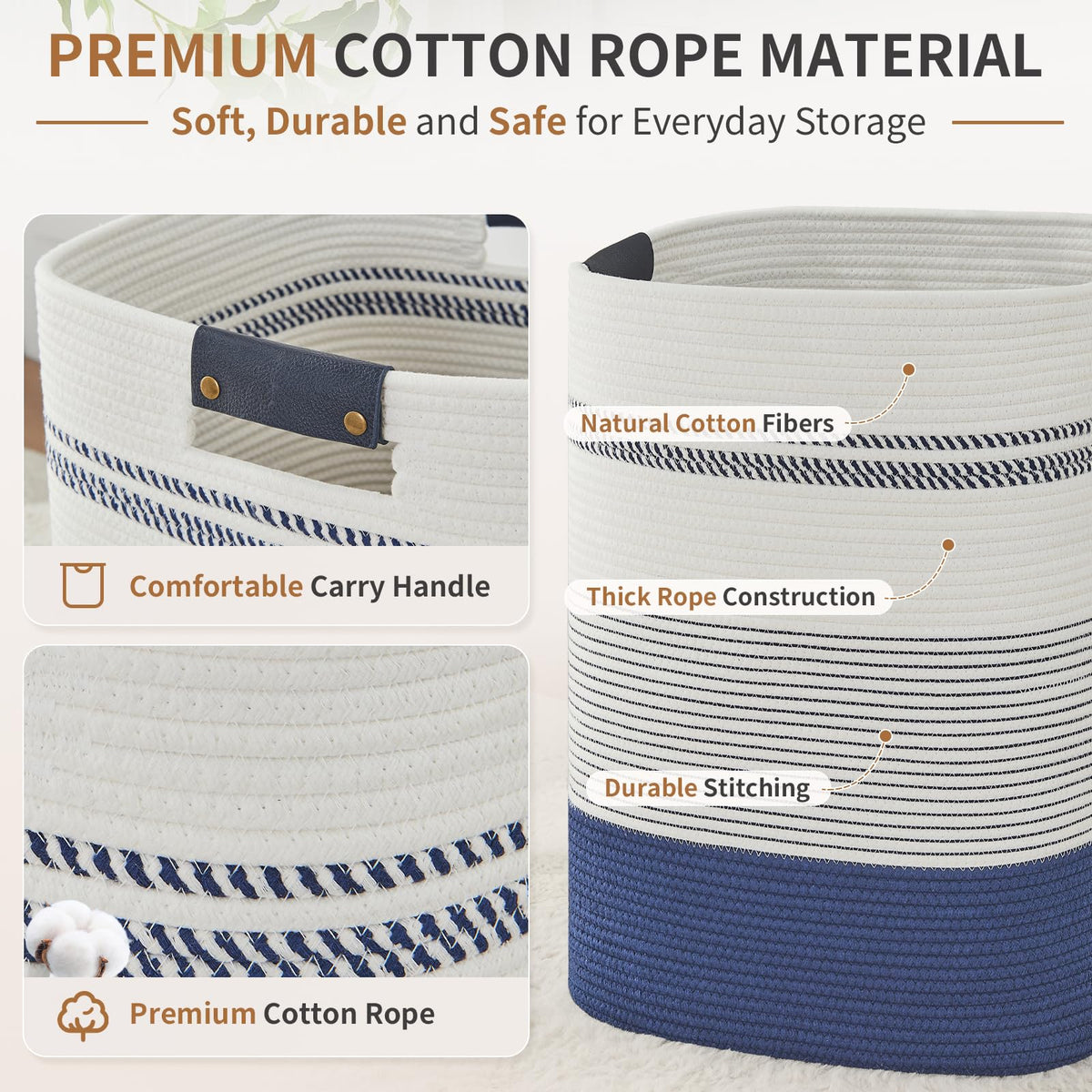 AINUOQI sustainable cotton rope basket for safe, eco-friendly storage