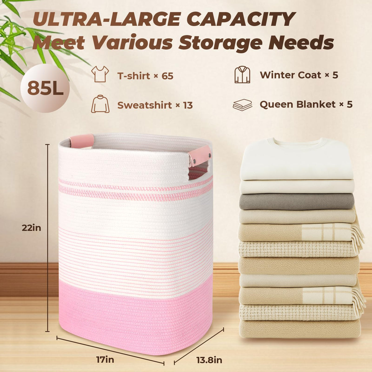 AINUOQI tall laundry hamper with handles for easy room-to-room transport