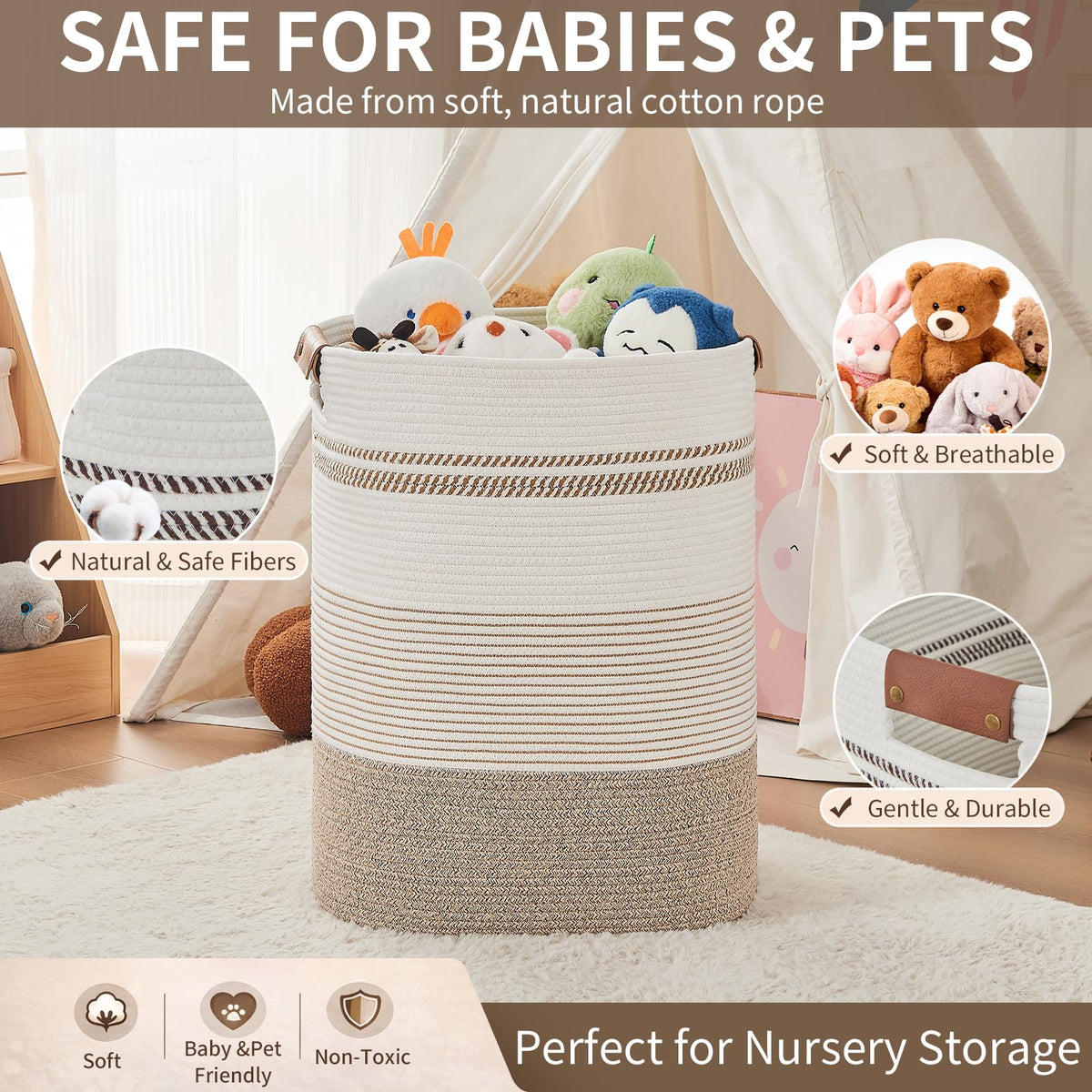 AINUOQI natural cotton storage basket: durable yet soft everyday organization.