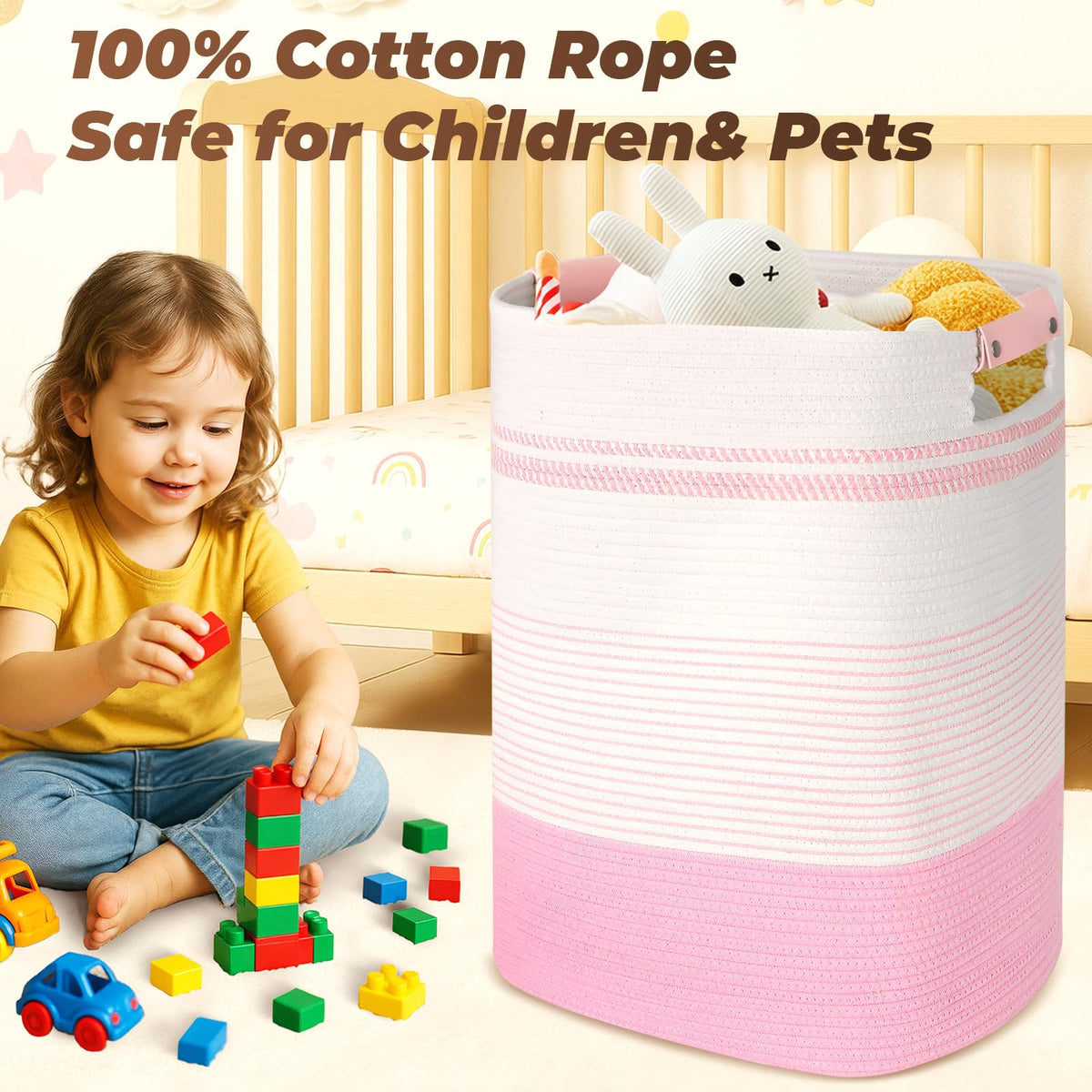 AINUOQI pink-white cotton basket blends style with practical storage