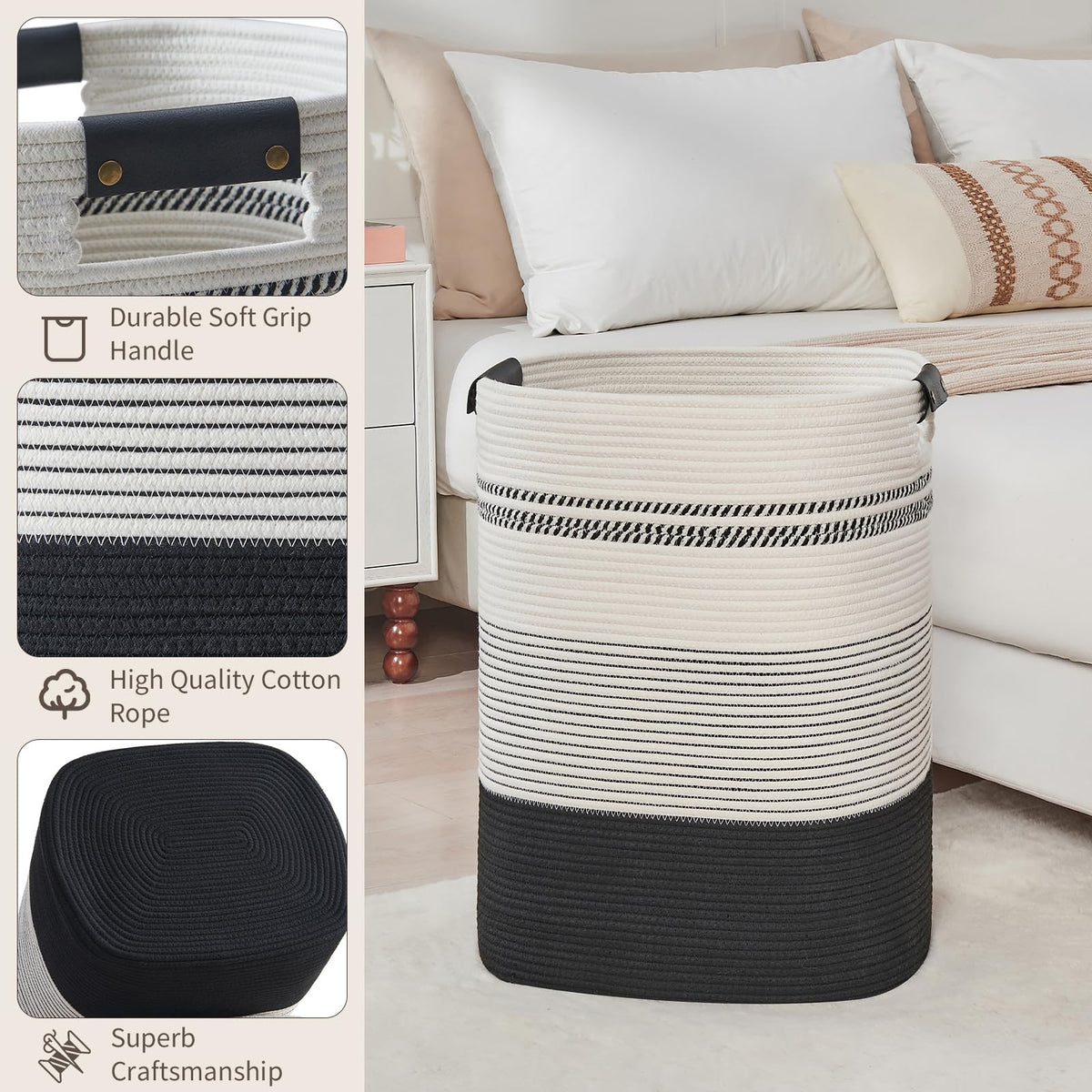 AINUOQI woven laundry hamper, cotton weave and large capacity