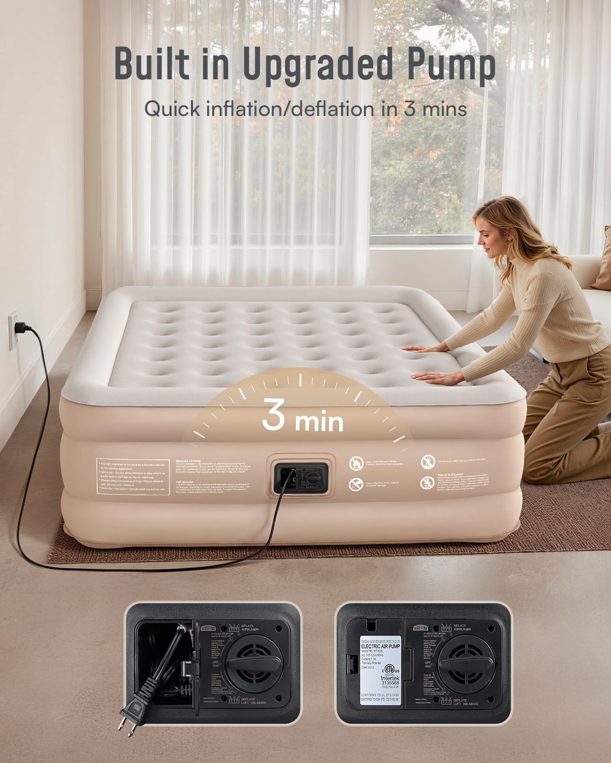 Airefina 18-inch raised queen mattress for easy entry and exit