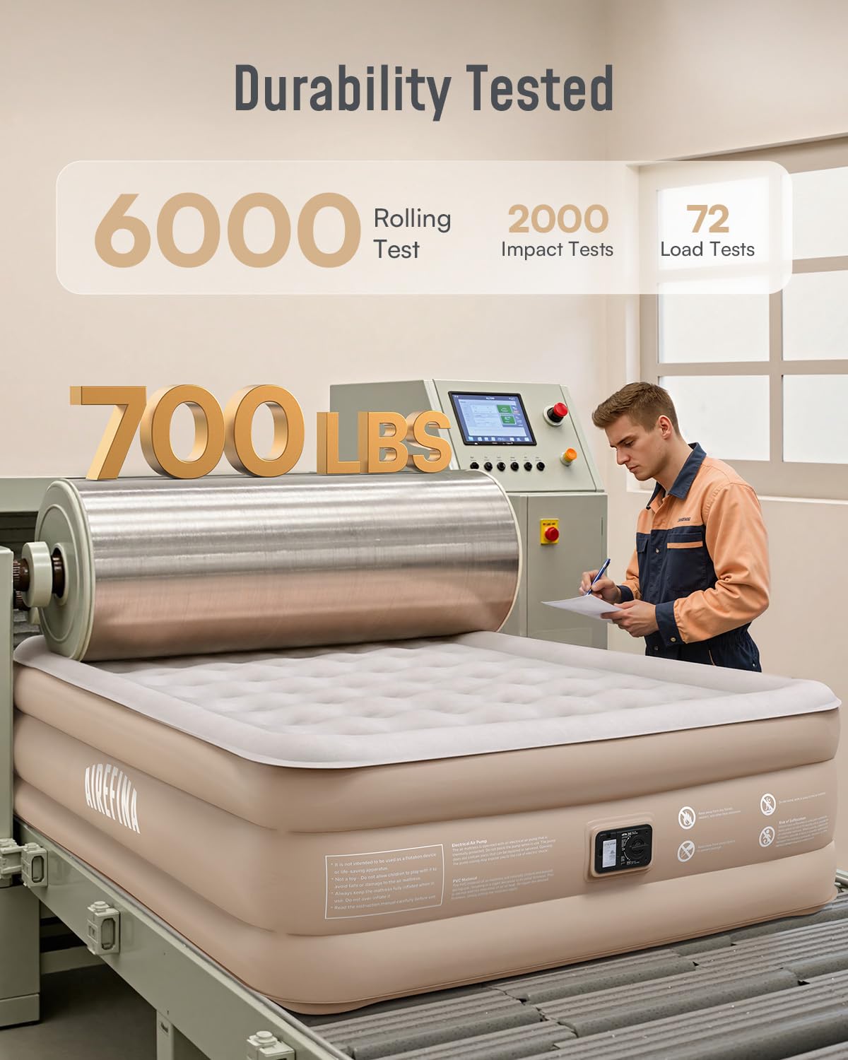 Airefina queen air mattress supports up to 700 lbs for versatile use