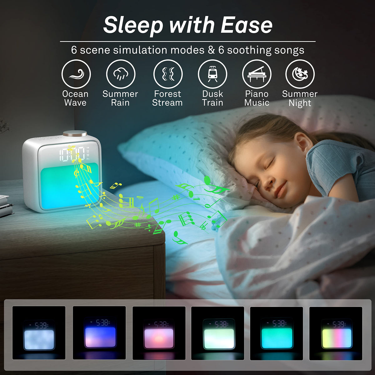 Airivo alarm clock 11 color night light provides gentle bedroom illumination