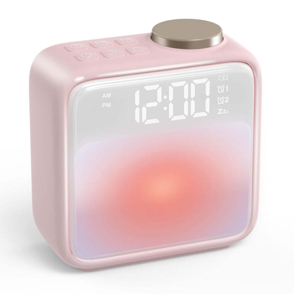 Airivo alarm clock night lights front view in pink for a cozy bedside setup