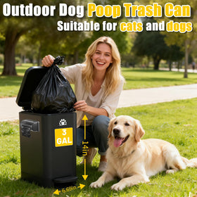 Airjam dog poop trash can with foot pedal enables hands-free use.