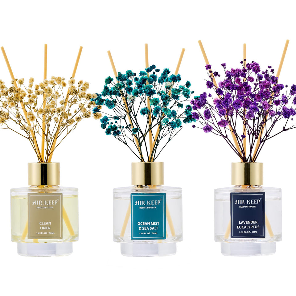 Airkeep Clean Linen bottle with reeds for a fresh bedroom ambiance