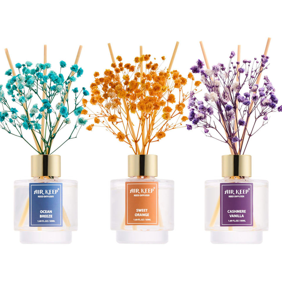 Airkeep Ocean Breeze diffuser bottle creating a calm bedroom ambiance.