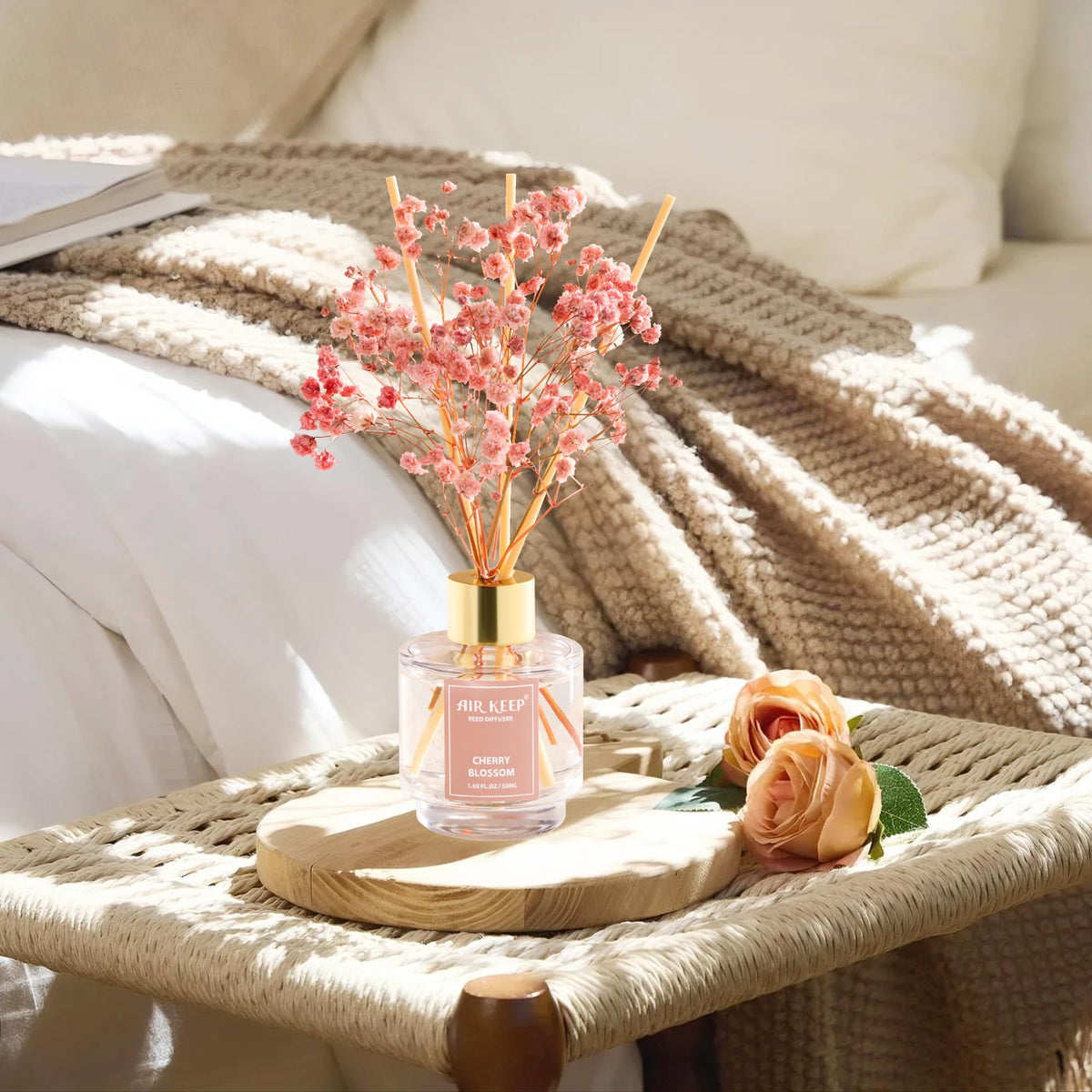 Airkeep bedroom corner diffuser setup creates inviting atmosphere